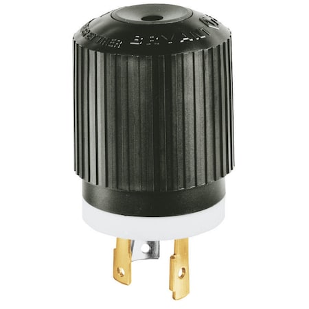 Bryant Locking Plug, L8-30P, 30 A, 480V AC, Single Phase, 2 Pole, Screw Terminals, Black, White 70830NP